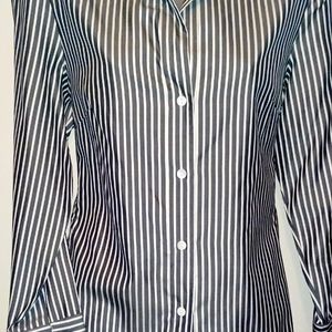 Pinstriped button down SILK blouse sz M